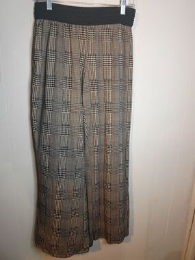 Robert Louis Black and Tan Plaid Wide-Leg Pants